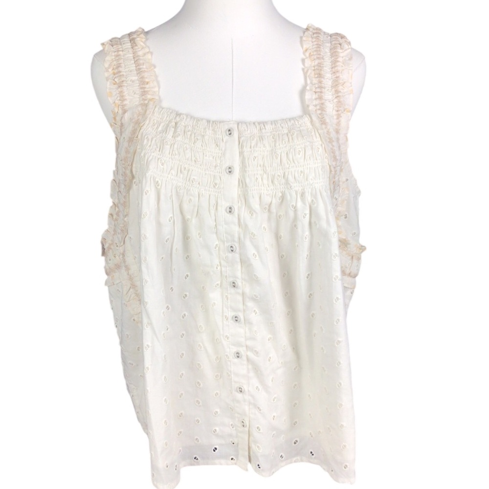 Jennifer & Grace Sleeveless Top Eyelet Large White Smocked